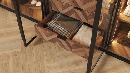 ארון פתיחה דגם יהלום – 6 דלתות זכוכית גוון שחור כולל תאורה ו 3 מגירות מתנה