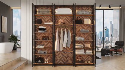 ארון פתיחה דגם יהלום – 6 דלתות זכוכית גוון שחור כולל תאורה ו 3 מגירות מתנה