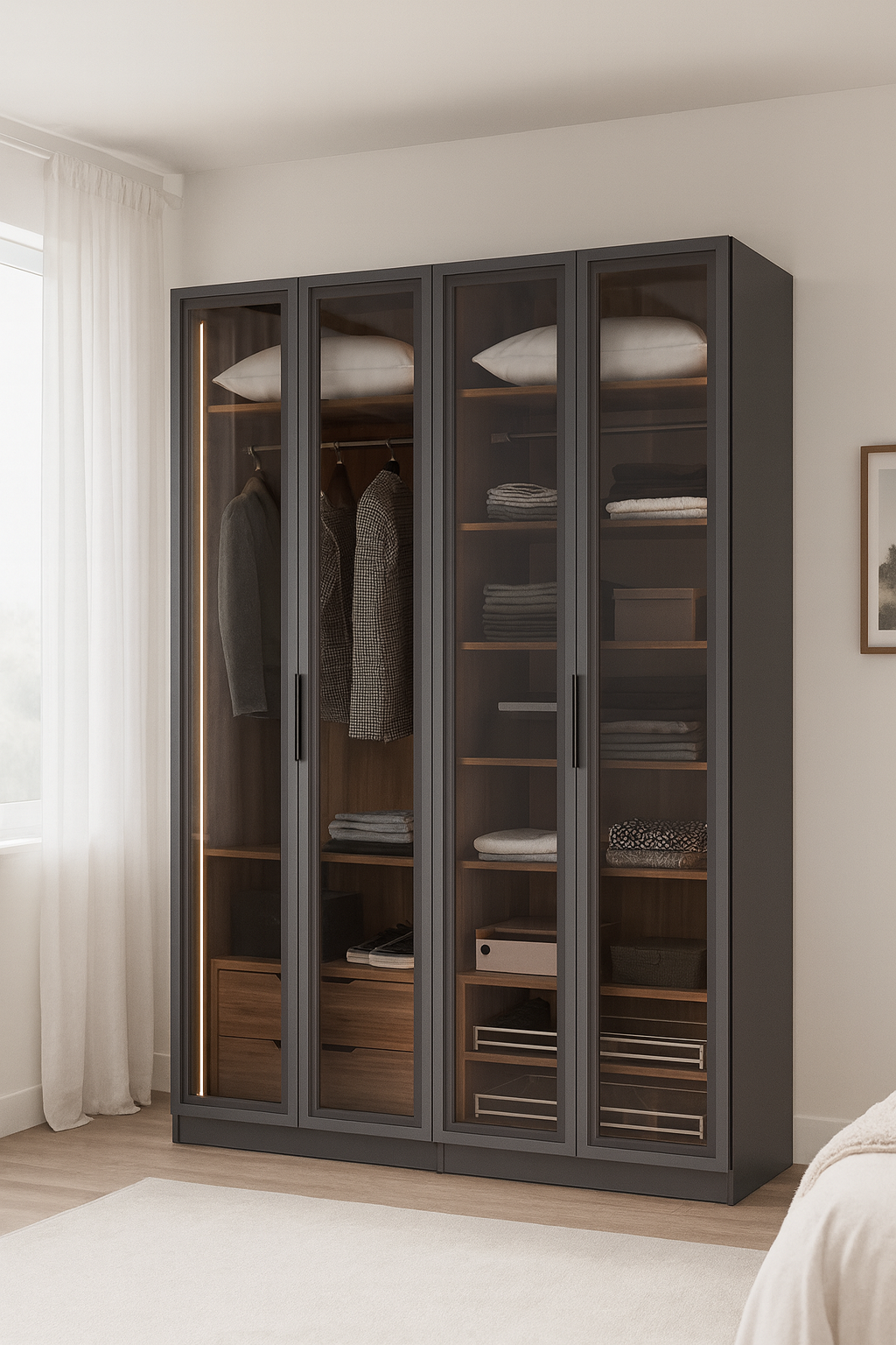 ארון דגם איליא - 4 דלתות זכוכית פתיחה