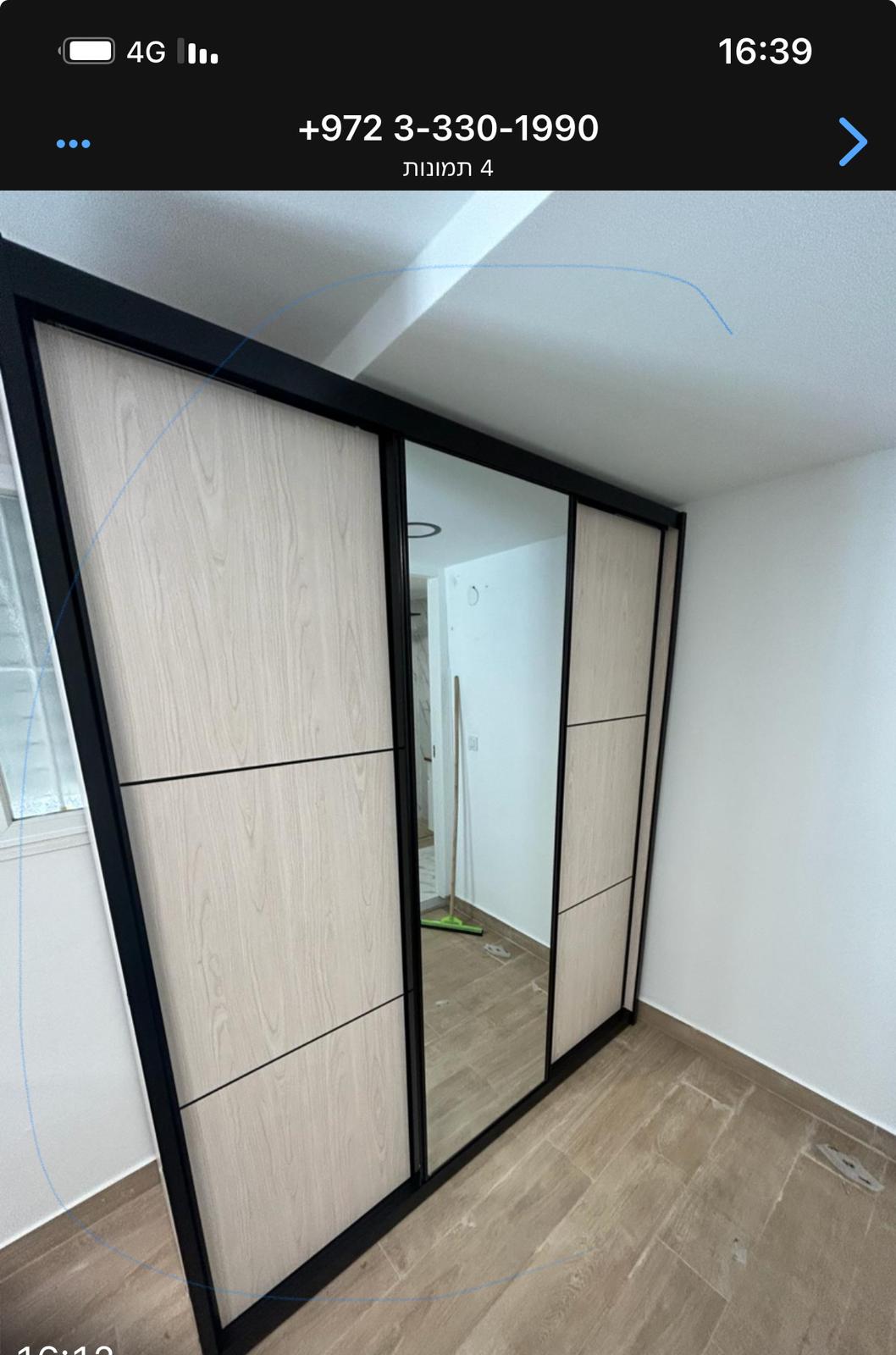 ארון בגדים הזזה 3 דלתות עם מראה דגם ארז